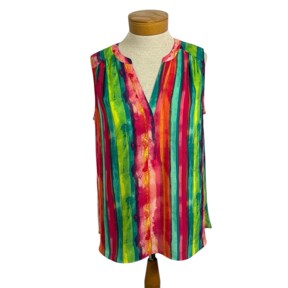 CURVES 360 by NYDJ Bright Pink Green Orange
Striped Sleeveless Blouse Sz Small